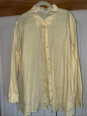 J. Jill Light Yellow Linen Button-Down Shirt